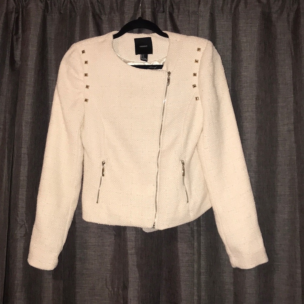 forever 21 ivory tweed blazer with studs